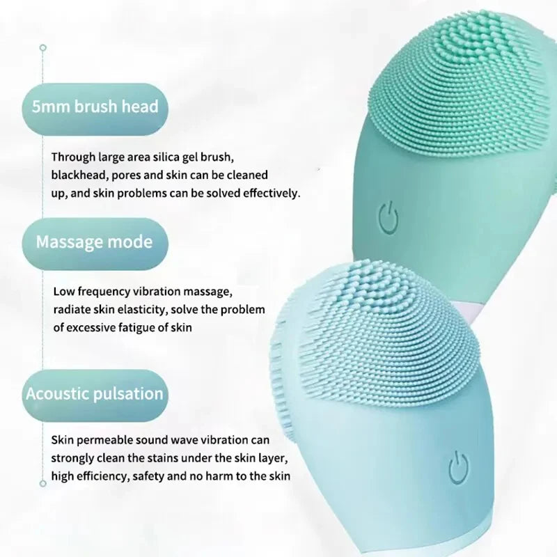 Silicone Facial Cleansing Brush - Electric Vibration Massager for Deep Pore Cleaning & Skincare