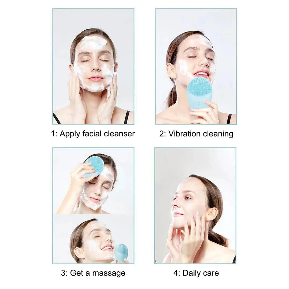 Silicone Facial Cleansing Brush - Electric Vibration Massager for Deep Pore Cleaning & Skincare
