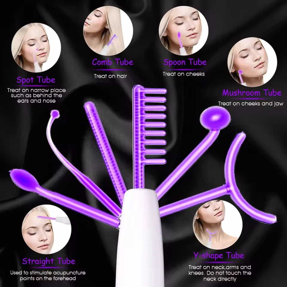 6 in 1 Touch Panel High Frequency Facial Machine for Hair Face Electrotherapy Wand Argon Treatment Acne Skin Care