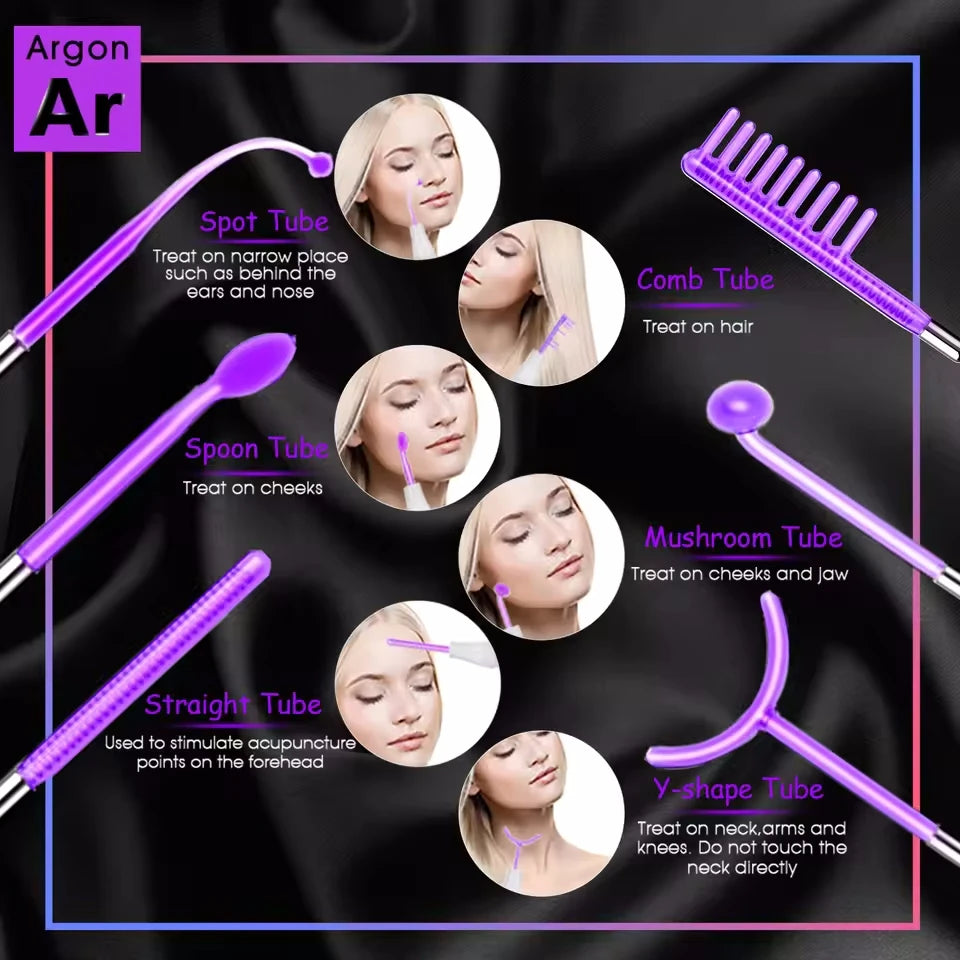 6 in 1 Touch Panel High Frequency Facial Machine for Hair Face Electrotherapy Wand Argon Treatment Acne Skin Care