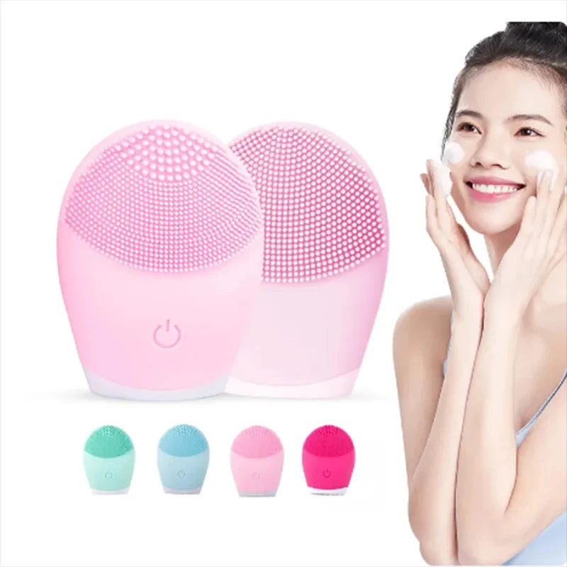 Silicone Facial Cleansing Brush - Electric Vibration Massager for Deep Pore Cleaning & Skincare